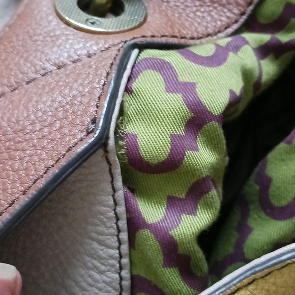 OrYany handbag hobo large genuine leather color block yellow taupe brown - Picture 10 of 10